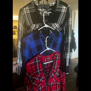 EUC Express Haul 3 Plaid Shirts with Lace Up/Criss Cross Design